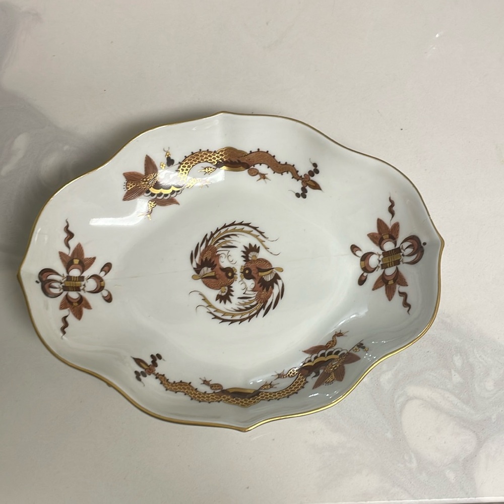 Antique Meissen Red Court Dragon Plate Porcelain Platter